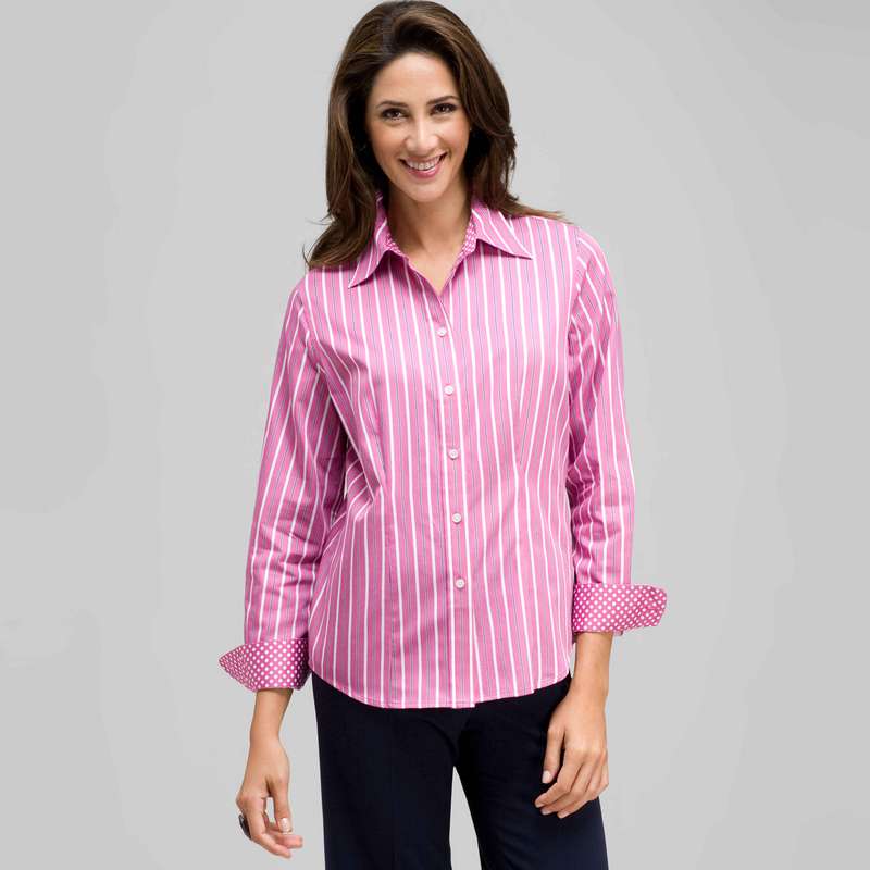 Striped Button Down with Pot Dot Cuffs, Lavender Multi, large image number 0